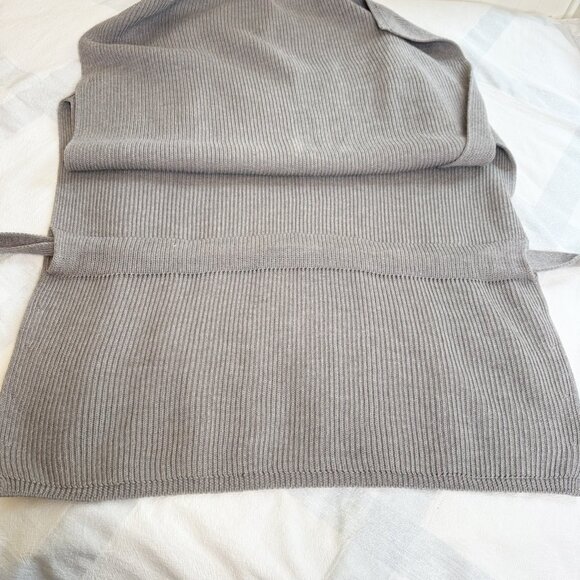 MaxMara Leisure Fulmine Belted Ribbed Wool Poncho Sweater Grey - Picture 8 of 13